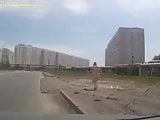 Naked Russian woman on the street of Novosibirsk