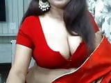 Red saree bouse and bra girl in webcam show
